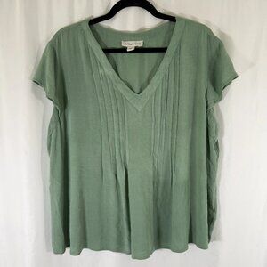 Coldwater Creek Blouse Women's Large Green Short Sleeve Vneck Lightweight